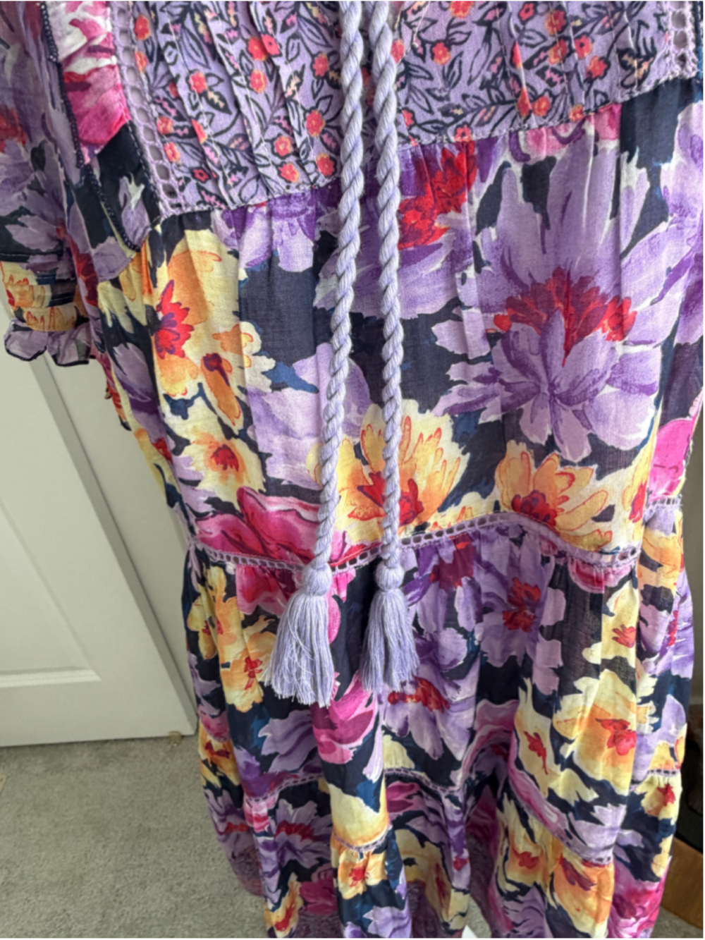 Sundance Fields of Beauty Floral Tiered Mini Dress Purple Boho Medium - Picture 5 of 11